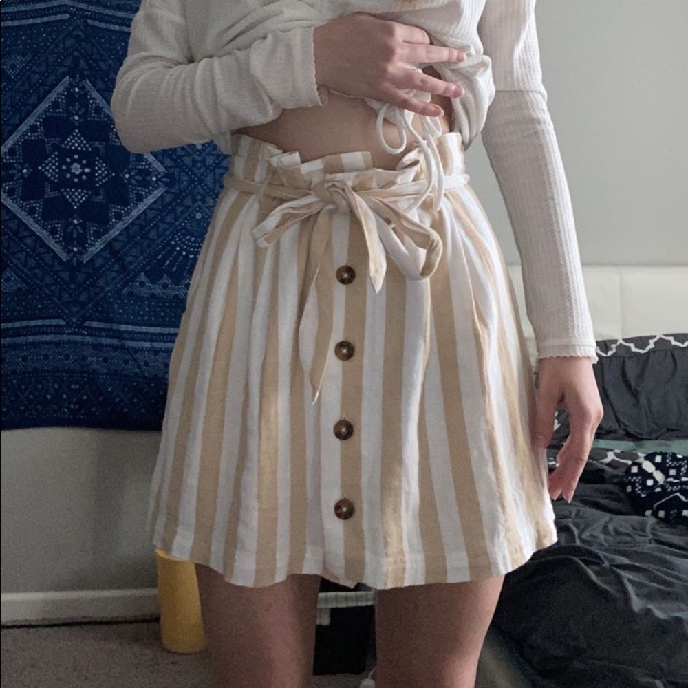 Vertical tan and white striped skirt